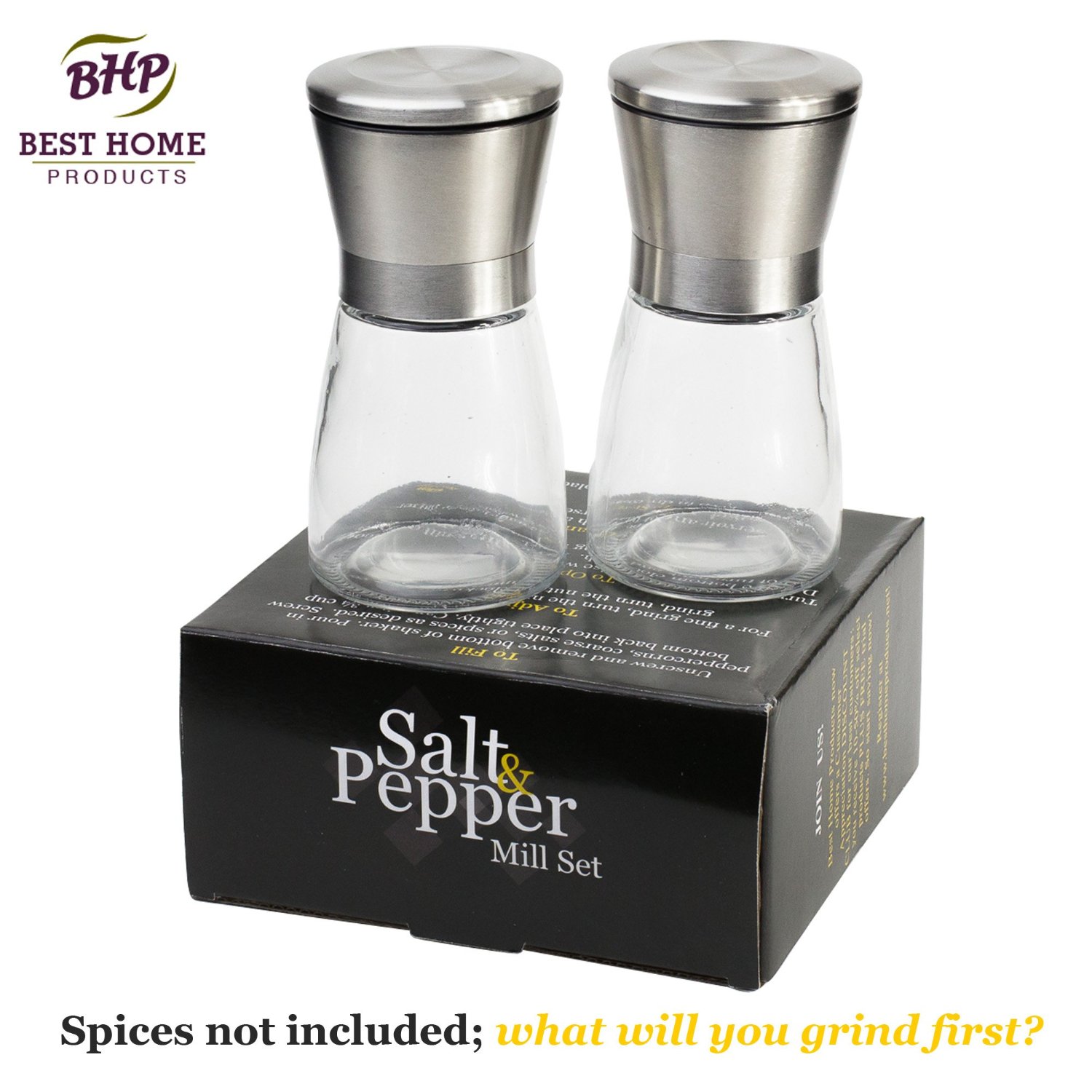 Bestdin Salt and Pepper Grinder Set of 2, 200ml Stainless Steel