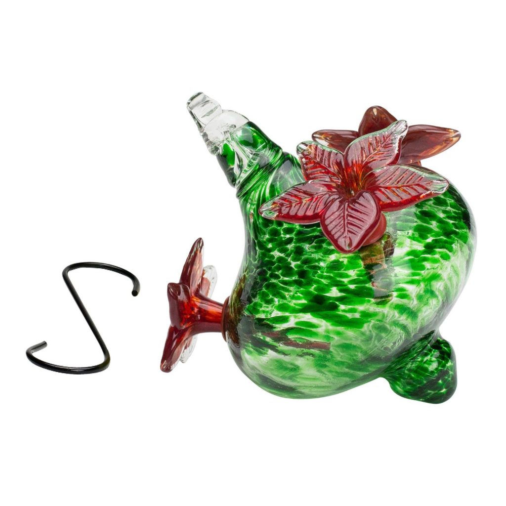 Blown Glass Hummingbird Feeder Red Bouquet Cap With Red Flowers Best Home Products 0547