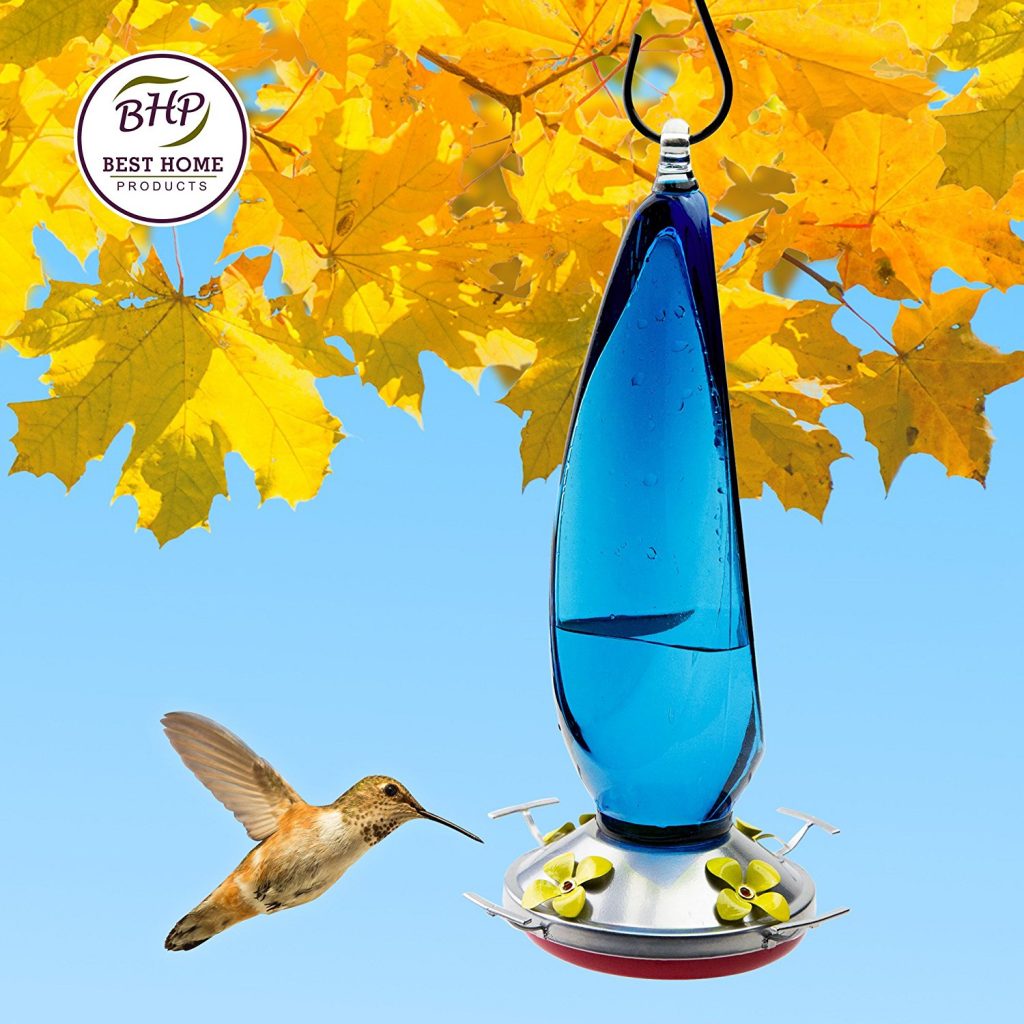 Glass Hummingbird Feeder With Perch Seaside Blue Best Home Products 3013