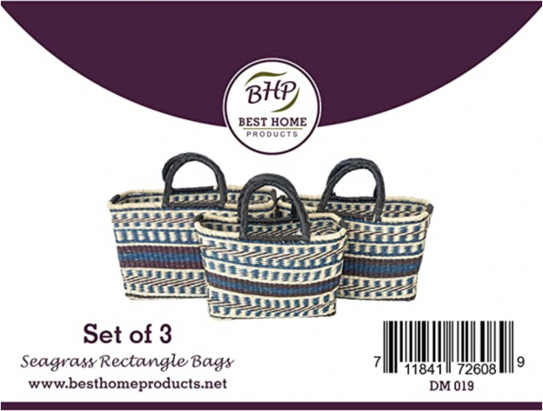 Handwoven Seagrass Basket Set of 3 with Handles